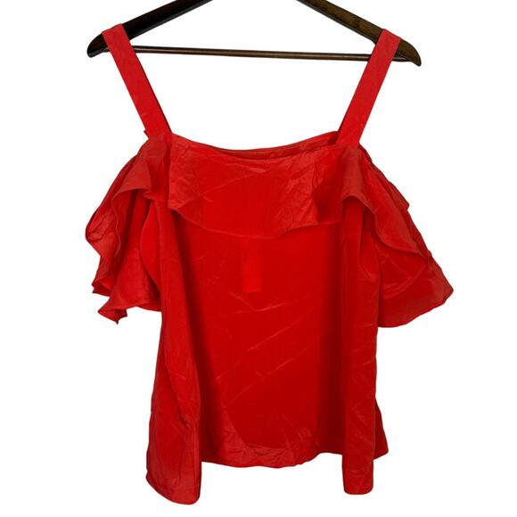 NWT J. Crew Silk Ruffled Flounce Cold Shoulder Top Blouse 12 Fresh Poppy Red - Picture 13 of 15
